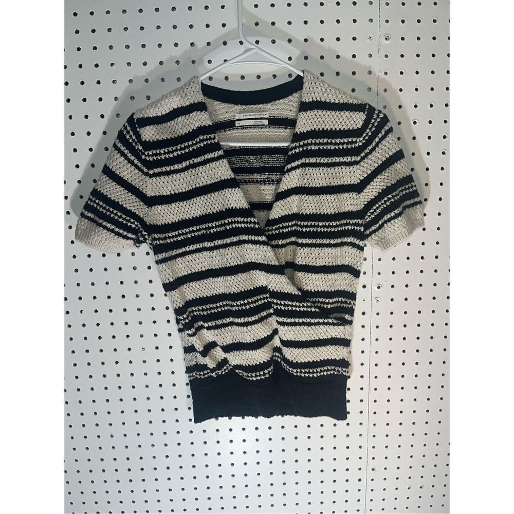 Anthropologie Black and Cream V-Neck Sweater